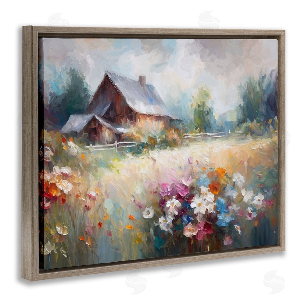Ramona Murdock Grey Rustic Countryside Brown Floating Frame Canvas Wall Art Print