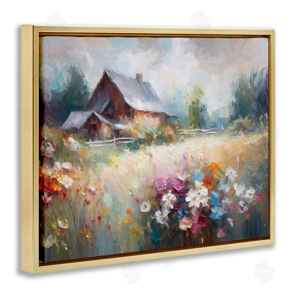 Ramona Murdock Grey Rustic Countryside Gold Floating Frame Canvas Wall Art Print