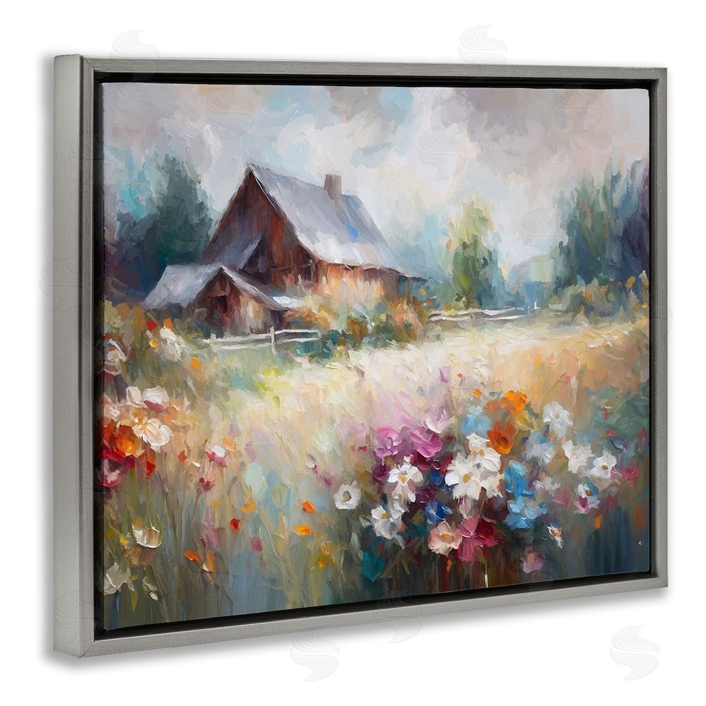 Ramona Murdock Grey Rustic Countryside Grey Floating Frame Canvas Wall Art Print
