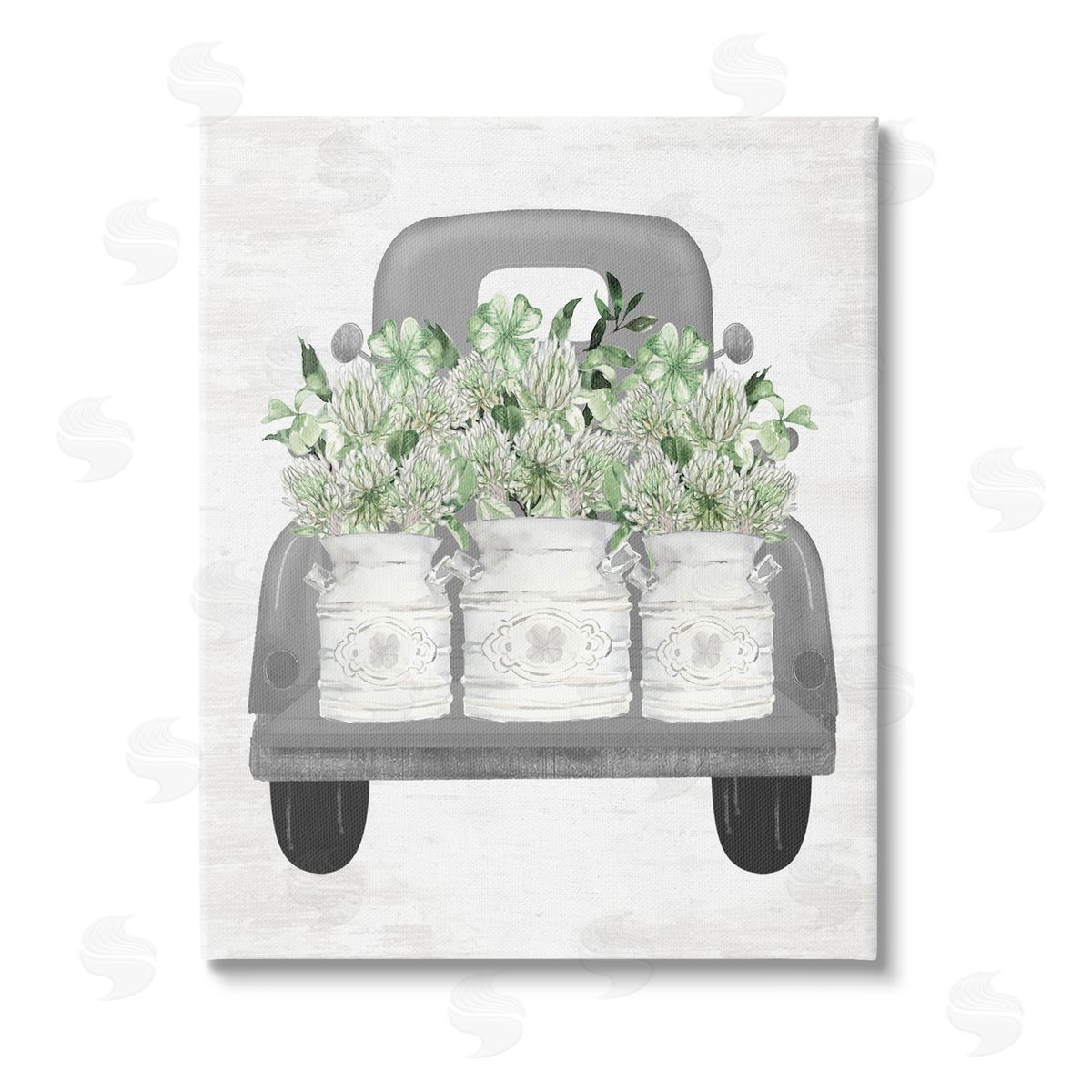 Lettered and Lined Pickup Truck with Greenery Stretched Canvas Wall Art Print