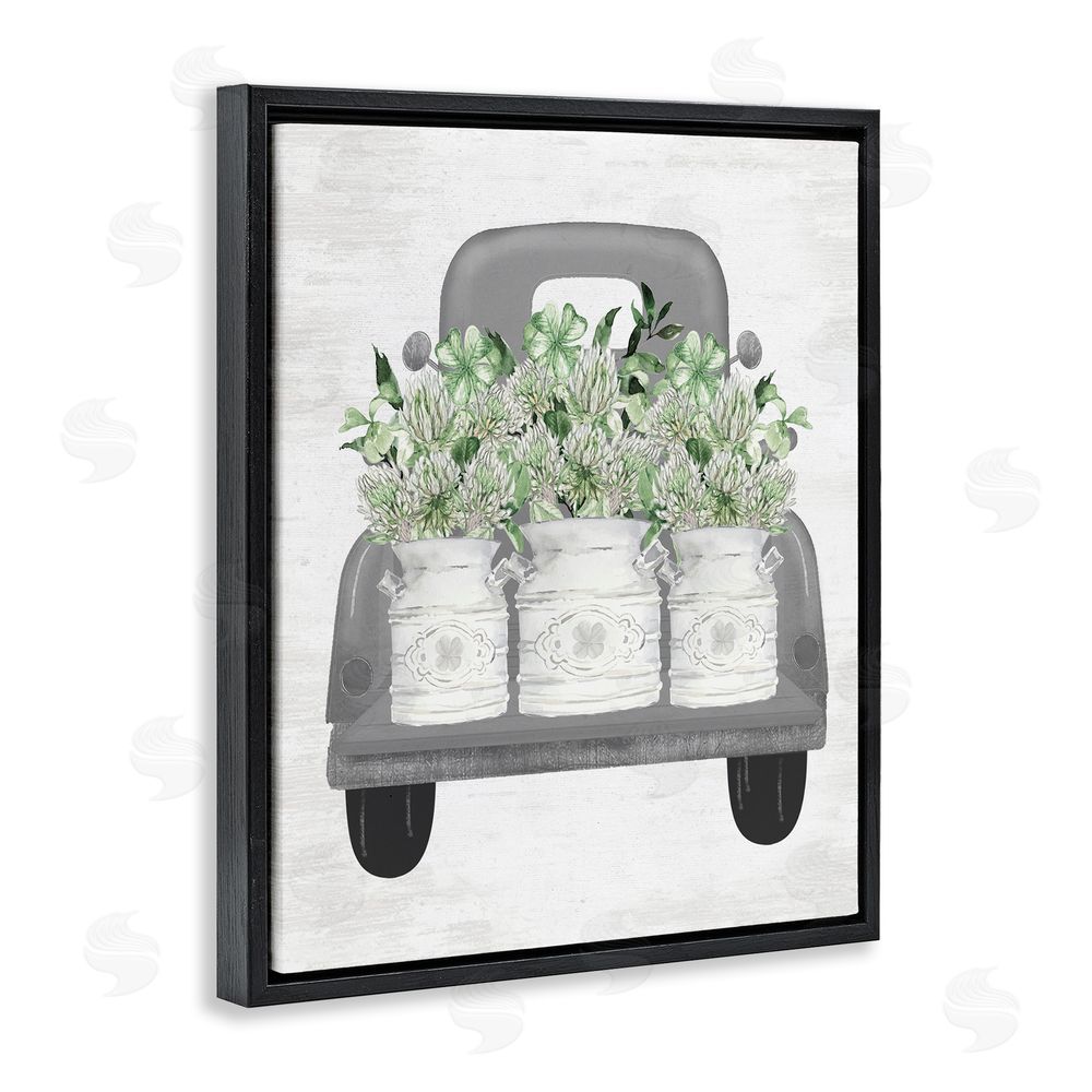 Lettered and Lined Pickup Truck with Greenery Black Floating Frame Canvas Wall Art Print