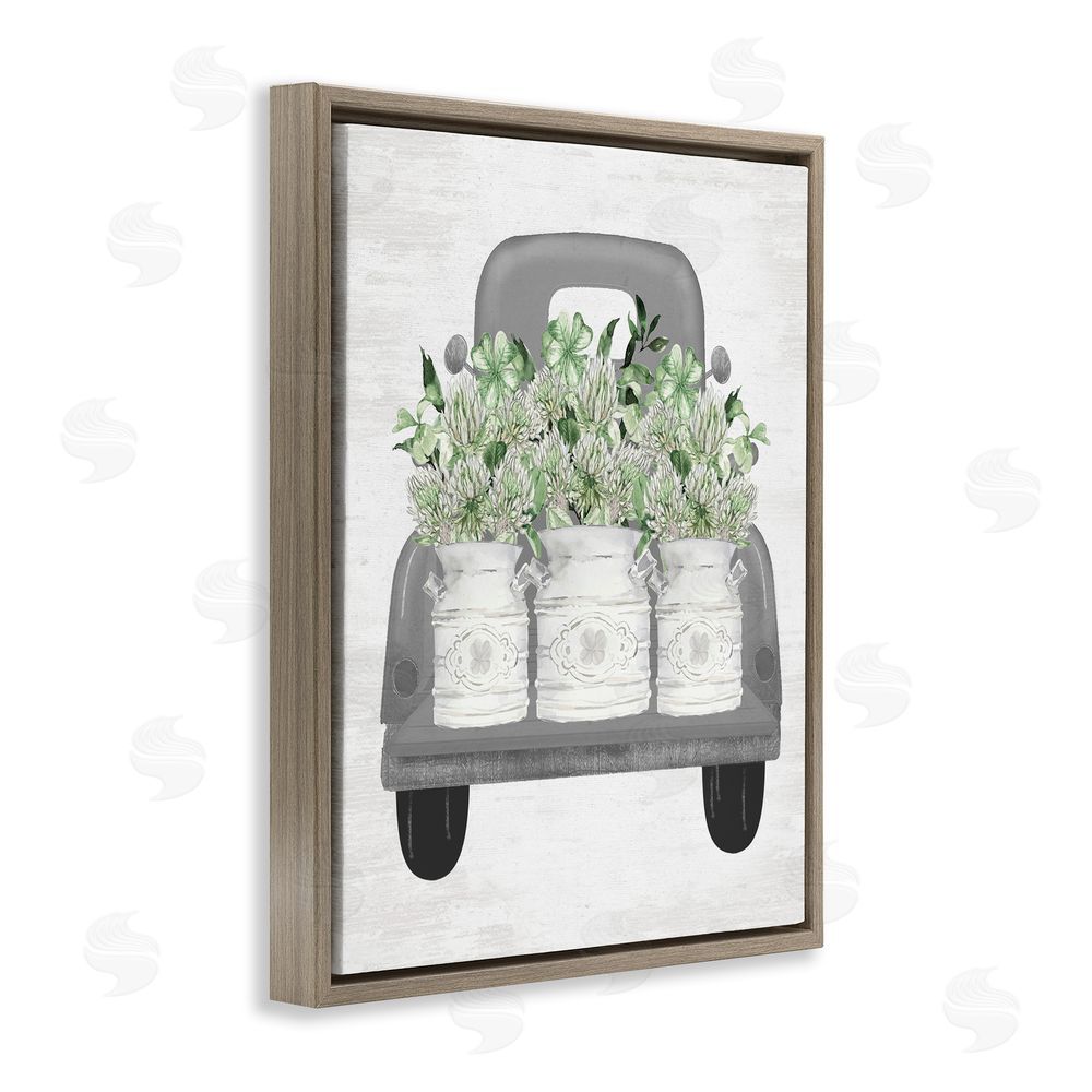 Lettered and Lined Pickup Truck with Greenery Brown Floating Frame Canvas Wall Art Print