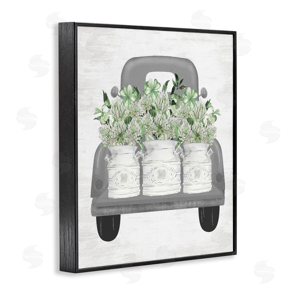 Lettered and Lined Pickup Truck with Greenery Black Framed Giclee Wall Art Print
