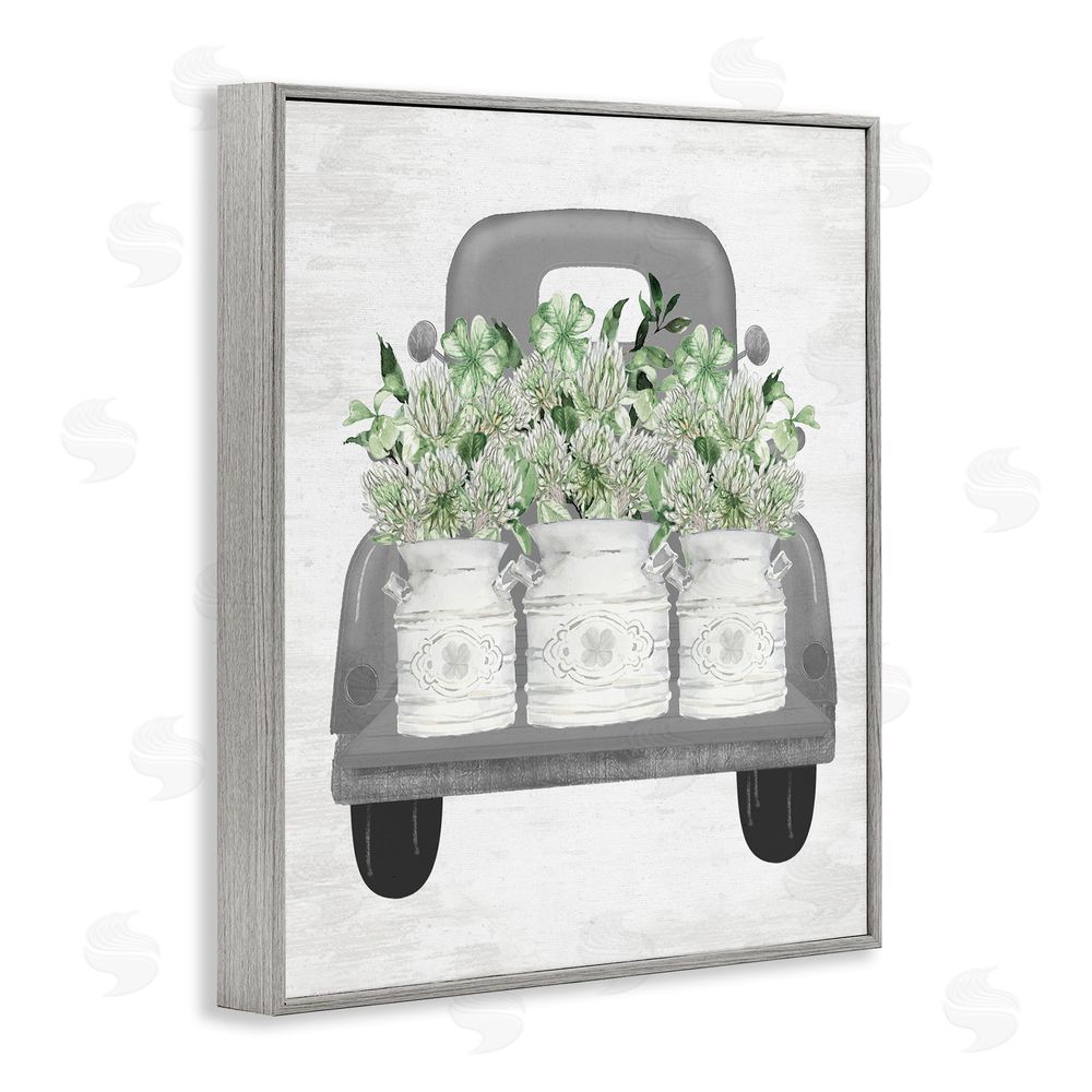 Lettered and Lined Pickup Truck with Greenery Gray Framed Giclee Wall Art Print