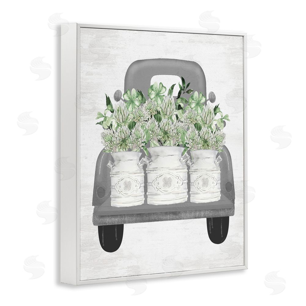 Lettered and Lined Pickup Truck with Greenery White Framed Giclee Wall Art Print