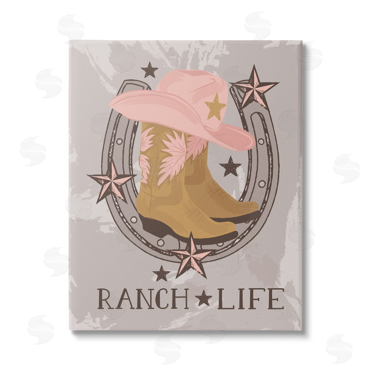 Lisa Perry Whitebutton Ranch Life Cowgirl Horseshoe Stretched Canvas Wall Art Print