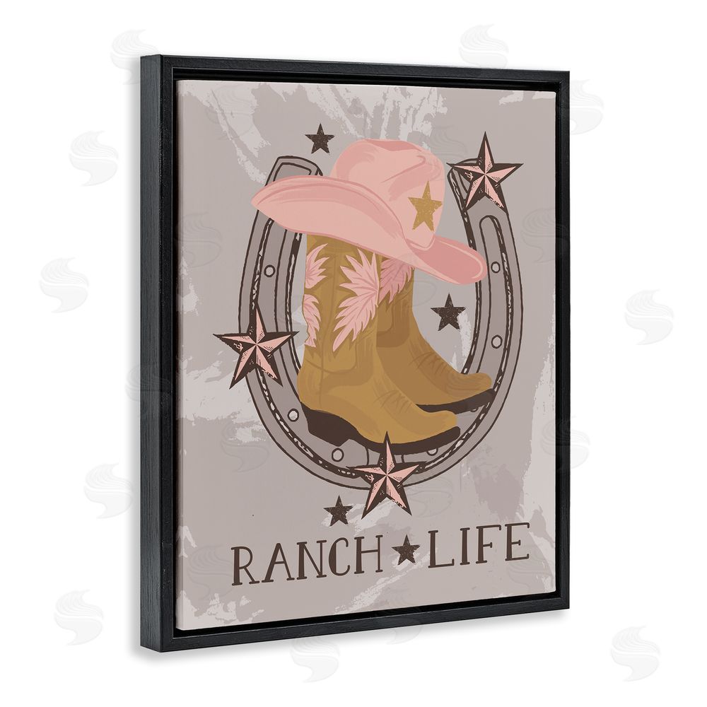 Lisa Perry Whitebutton Ranch Life Cowgirl Horseshoe Black Floating Frame Canvas Wall Art Print