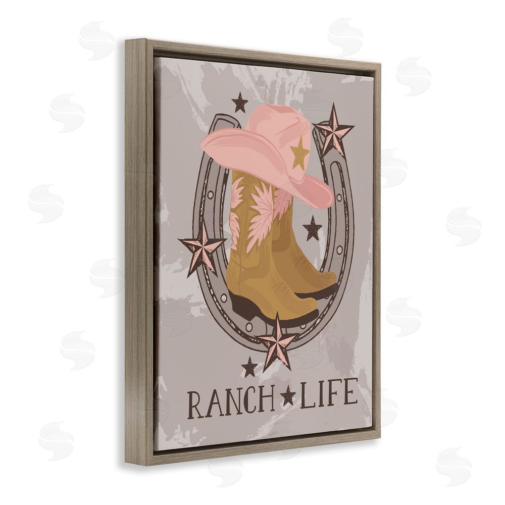 Lisa Perry Whitebutton Ranch Life Cowgirl Horseshoe Brown Floating Frame Canvas Wall Art Print