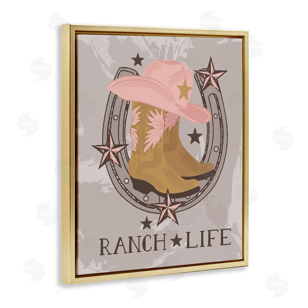 Lisa Perry Whitebutton Ranch Life Cowgirl Horseshoe Gold Floating Frame Canvas Wall Art Print