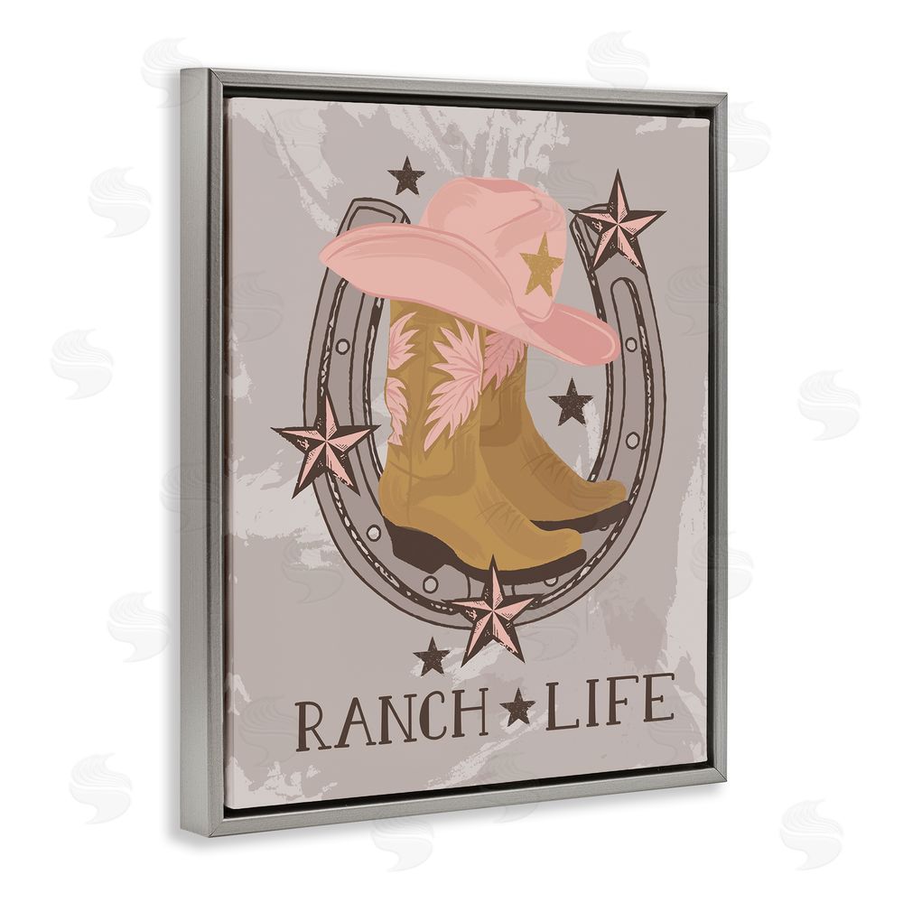 Lisa Perry Whitebutton Ranch Life Cowgirl Horseshoe Grey Floating Frame Canvas Wall Art Print
