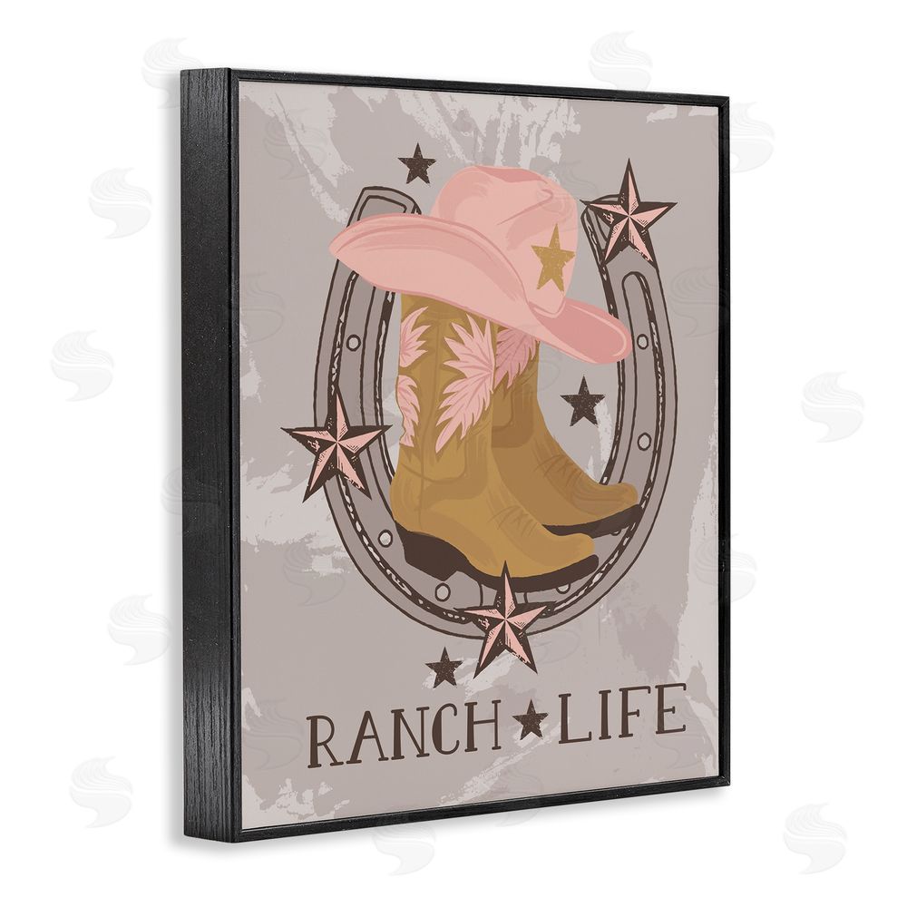 Lisa Perry Whitebutton Ranch Life Cowgirl Horseshoe Black Framed Giclee Wall Art Print