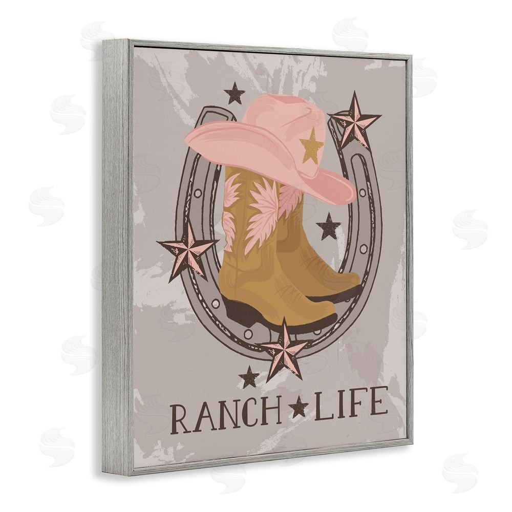 Lisa Perry Whitebutton Ranch Life Cowgirl Horseshoe Gray Framed Giclee Wall Art Print