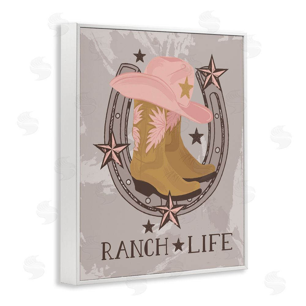 Lisa Perry Whitebutton Ranch Life Cowgirl Horseshoe White Framed Giclee Wall Art Print