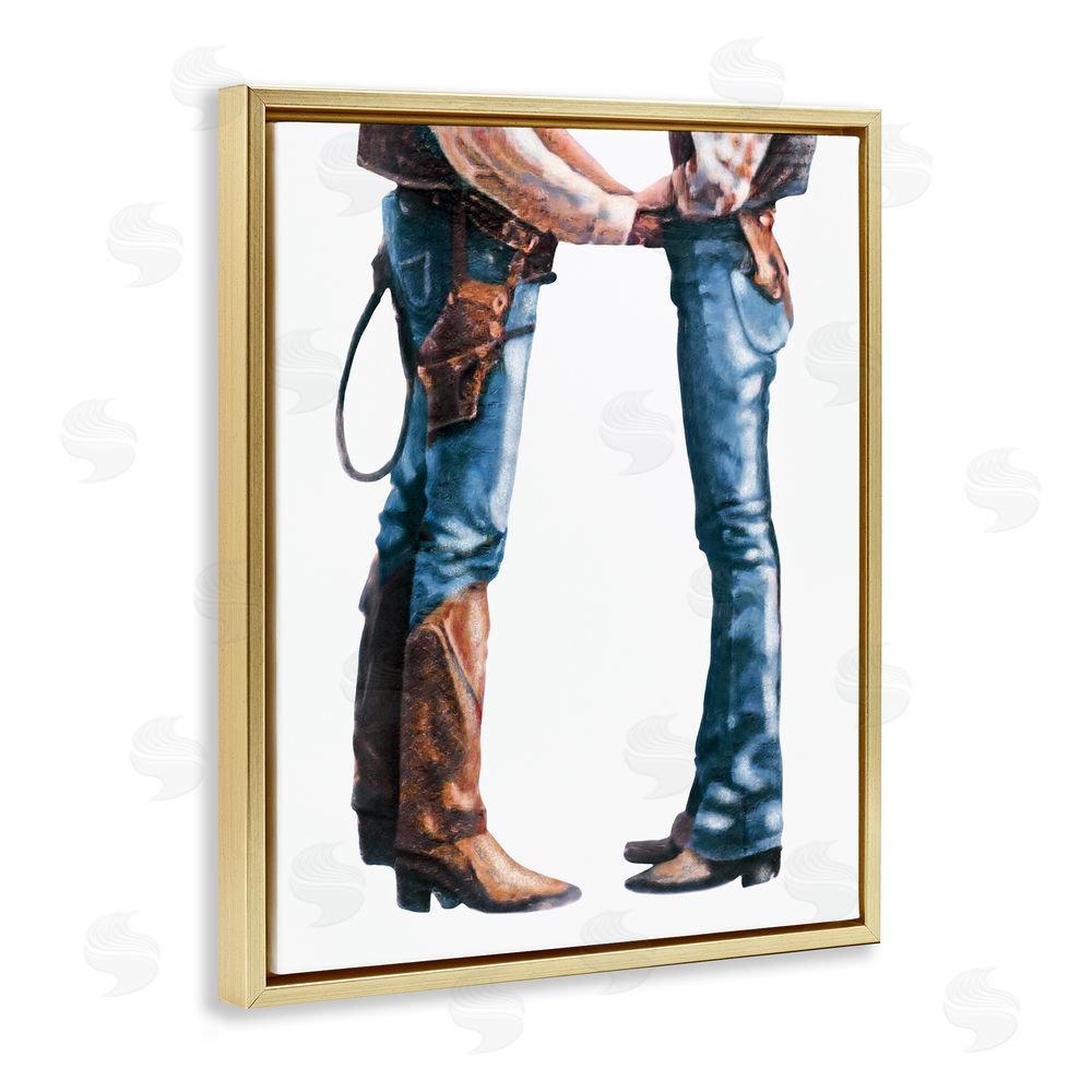 Marcus Prime Country Cowboy & Cowgirl Gold Floating Frame Canvas Wall Art Print