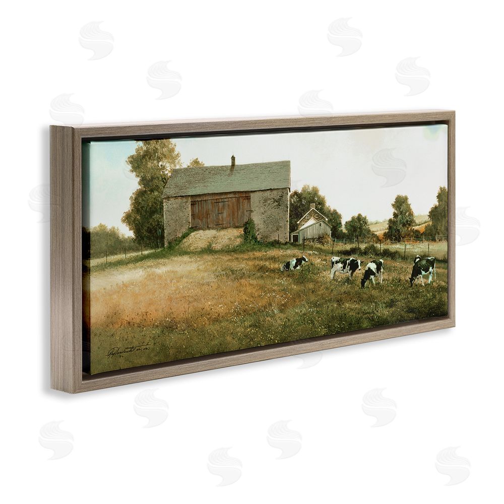 Ray Hendershot Traditional Cows Grazing Brown Floating Frame Canvas Wall Art Print