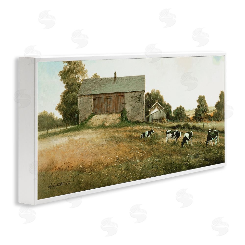 Ray Hendershot Traditional Cows Grazing White Framed Giclee Wall Art Print