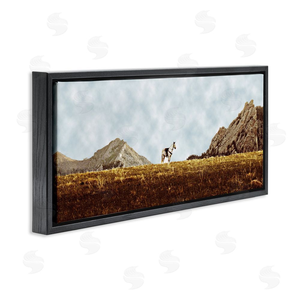 SunDance Group LLC Horse Between Desert Peaks Black Floating Frame Canvas Wall Art Print