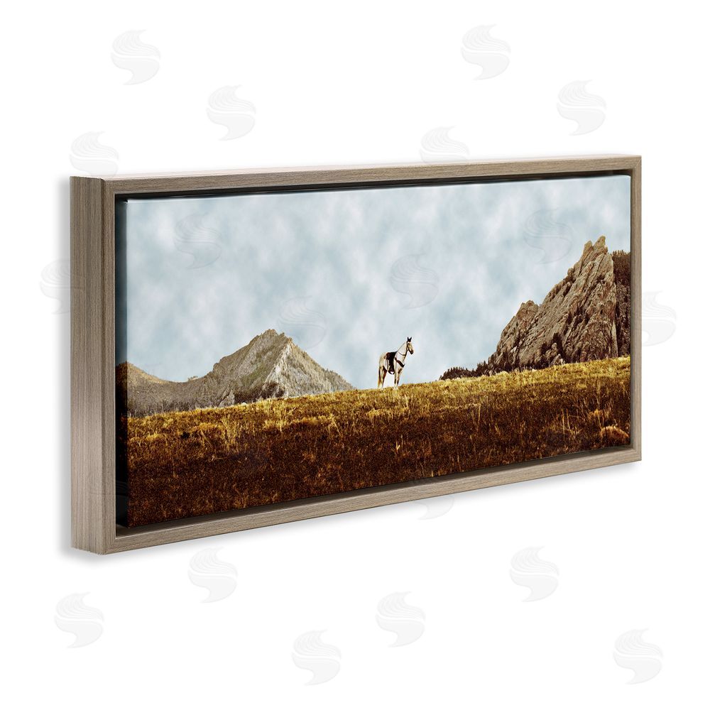 SunDance Group LLC Horse Between Desert Peaks Brown Floating Frame Canvas Wall Art Print