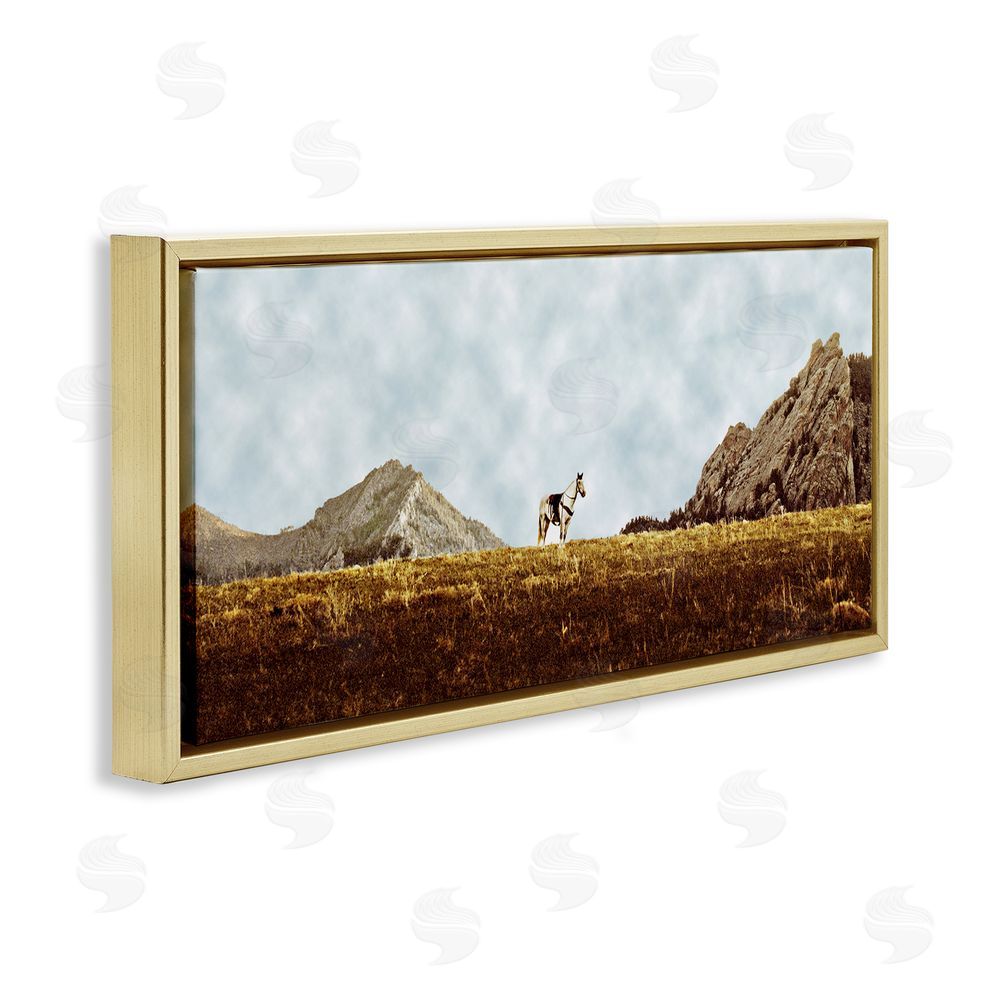 SunDance Group LLC Horse Between Desert Peaks Gold Floating Frame Canvas Wall Art Print