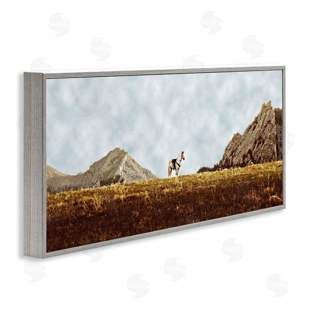SunDance Group LLC Horse Between Desert Peaks Gray Framed Giclee Wall Art Print