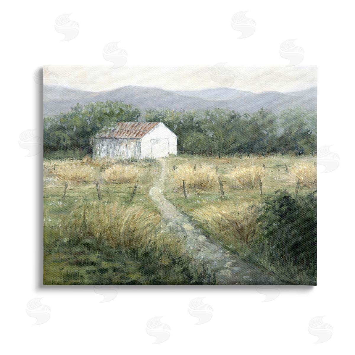 Erica Christopher Traditional White Cottage Path Stretched Canvas Wall Art Print