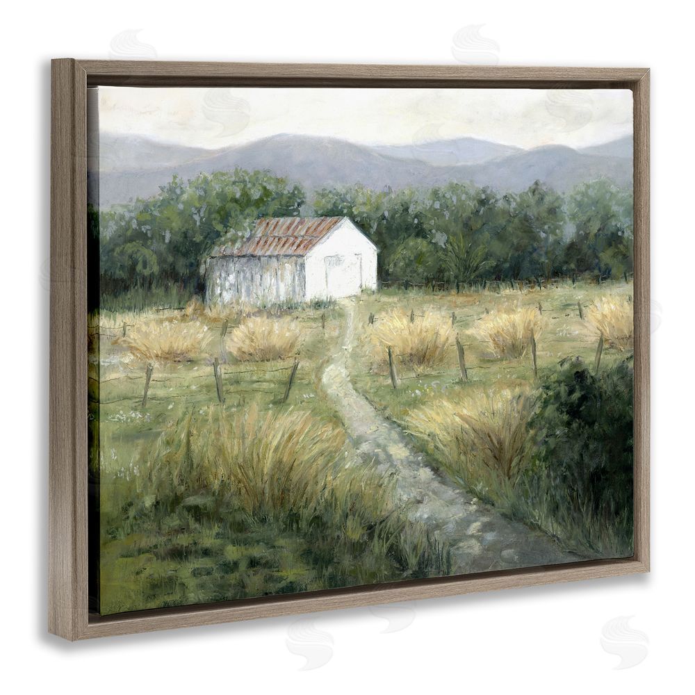 Erica Christopher Traditional White Cottage Path Brown Floating Frame Canvas Wall Art Print