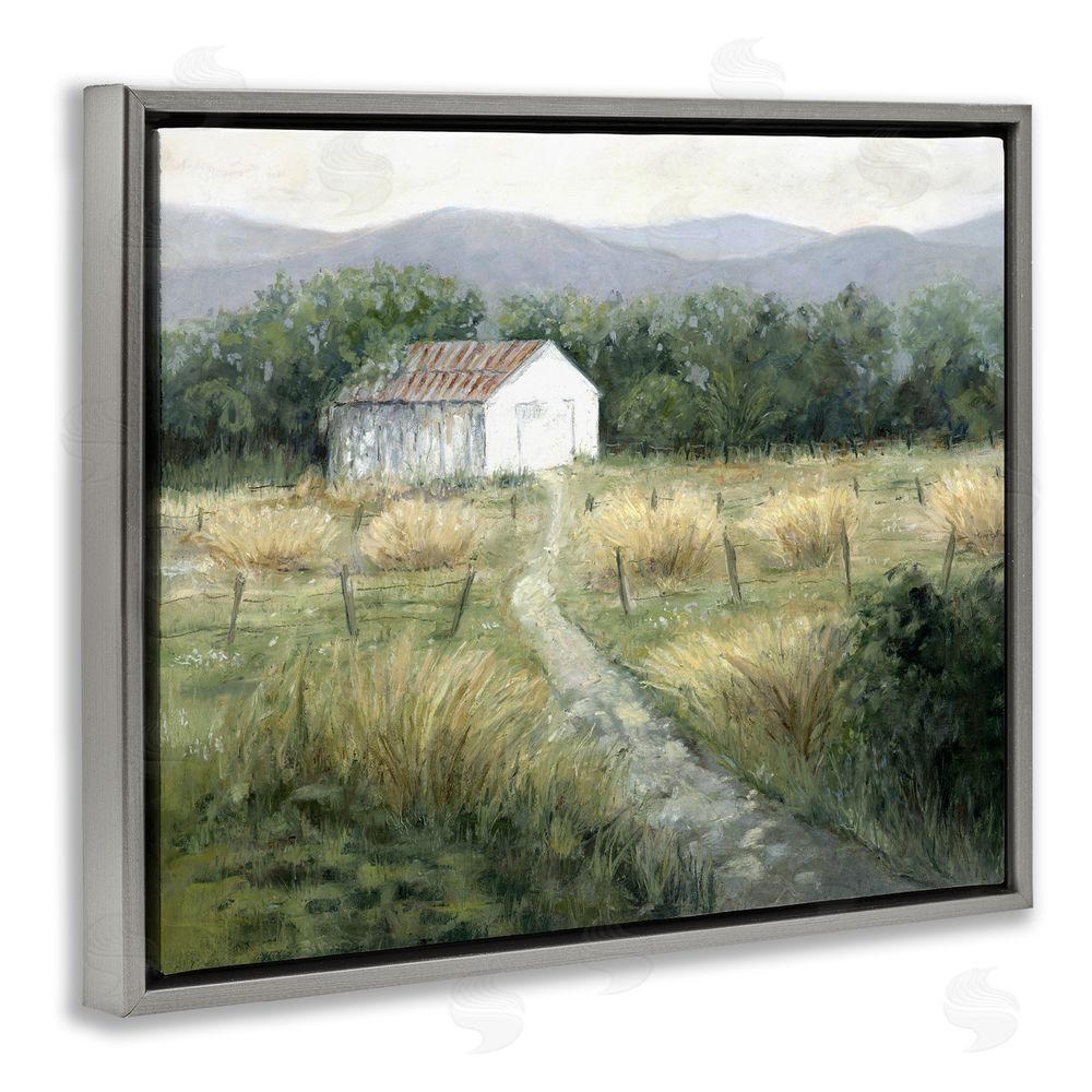 Erica Christopher Traditional White Cottage Path Grey Floating Frame Canvas Wall Art Print