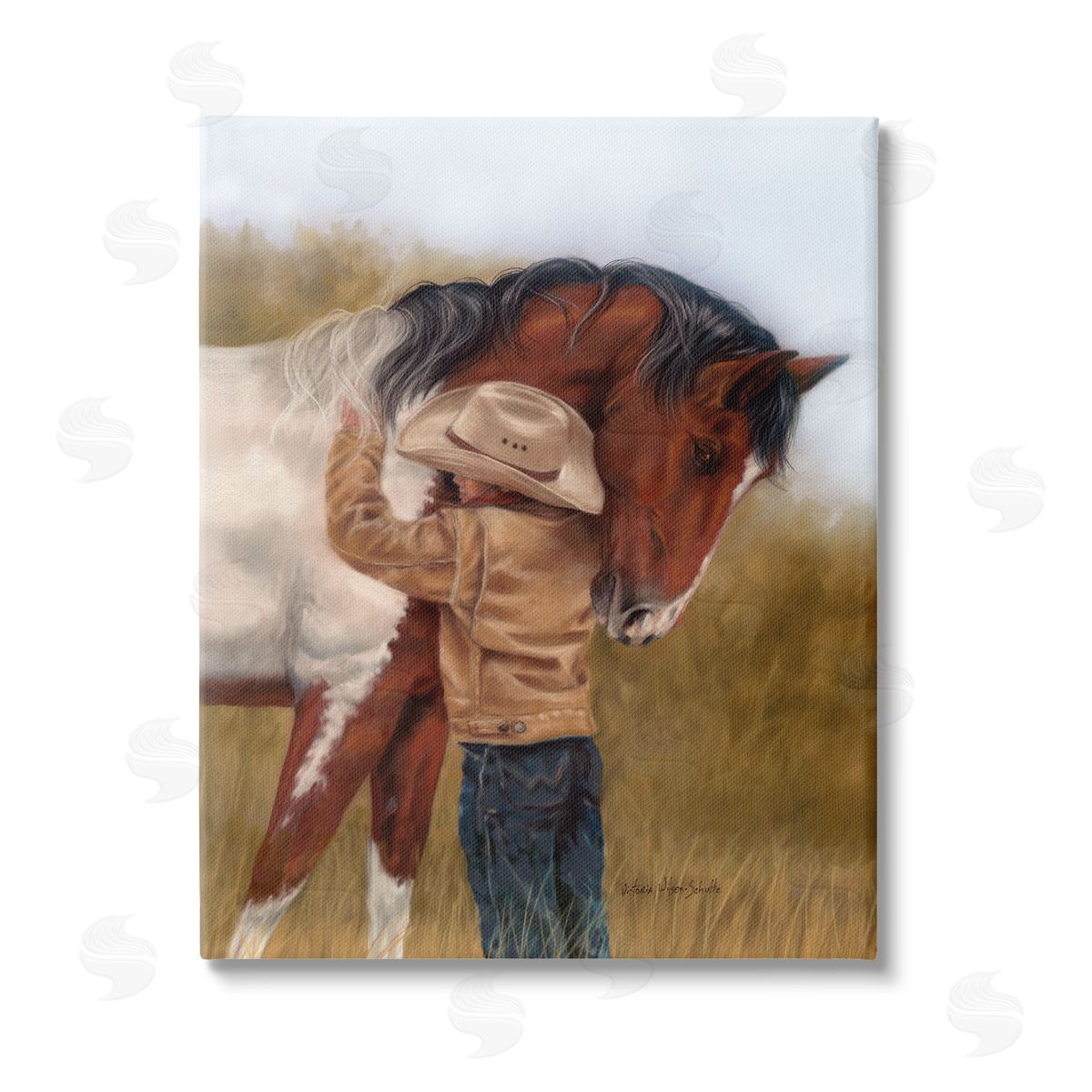 Victoria Schultz Boy Hugging Horse Painting Stretched Canvas Wall Art Print