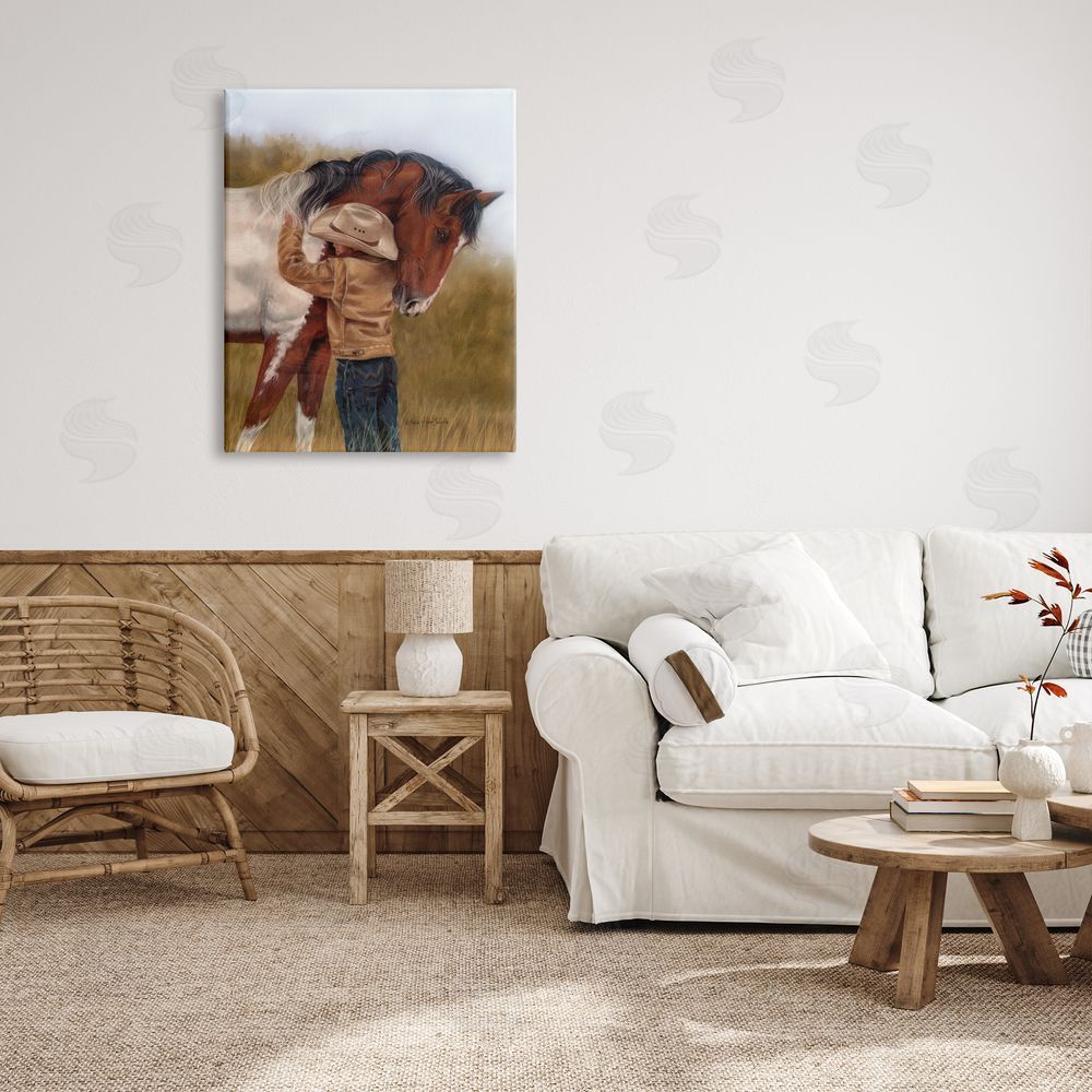 Victoria Schultz Boy Hugging Horse Painting Canvas Wall Art Print in Room