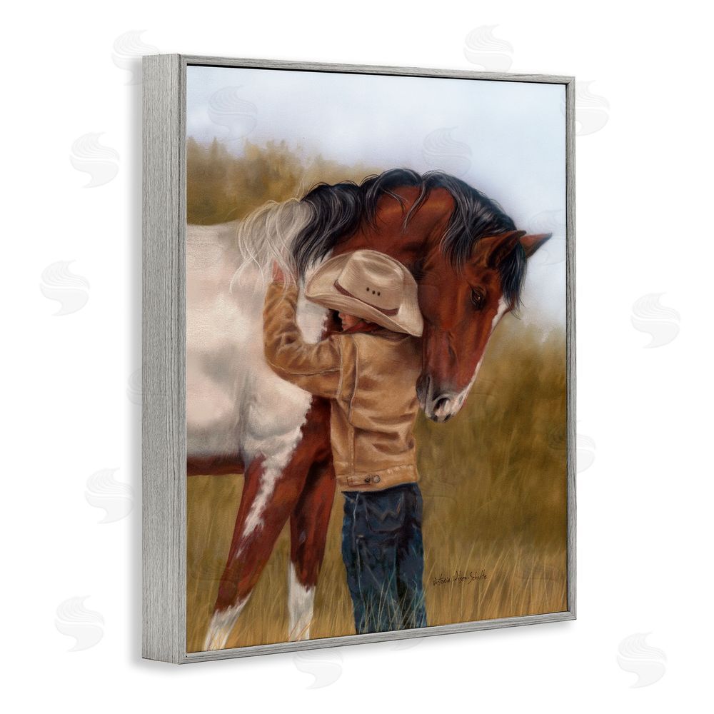 Victoria Schultz Boy Hugging Horse Painting Gray Framed Giclee Wall Art Print