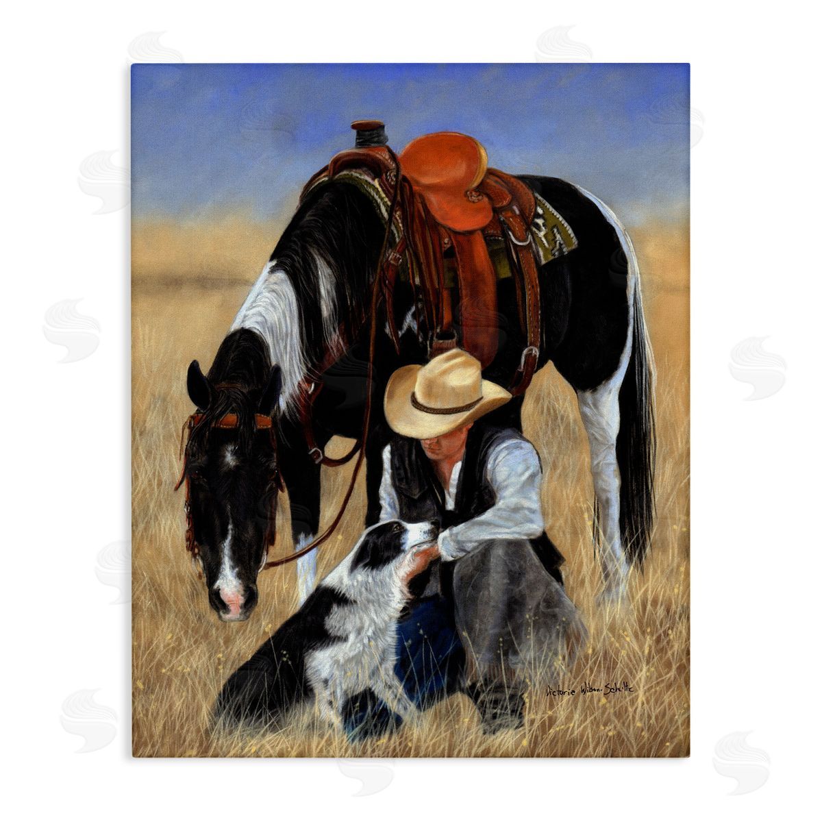Cowboy with Dog & Horse Canvas Wall Art, Home Decor by Victoria Schultz