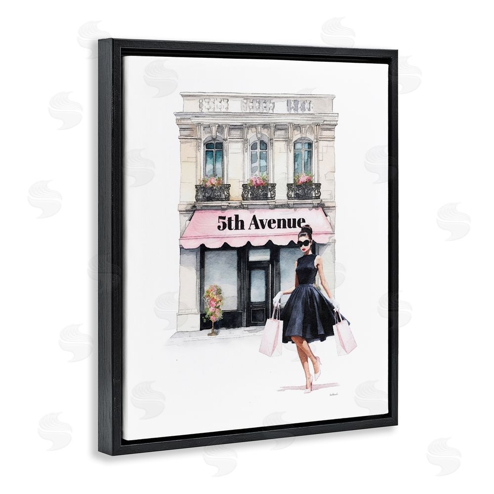 Amanda Greenwood Female Shopping Architecture Black Floating Frame Canvas Wall Art Print