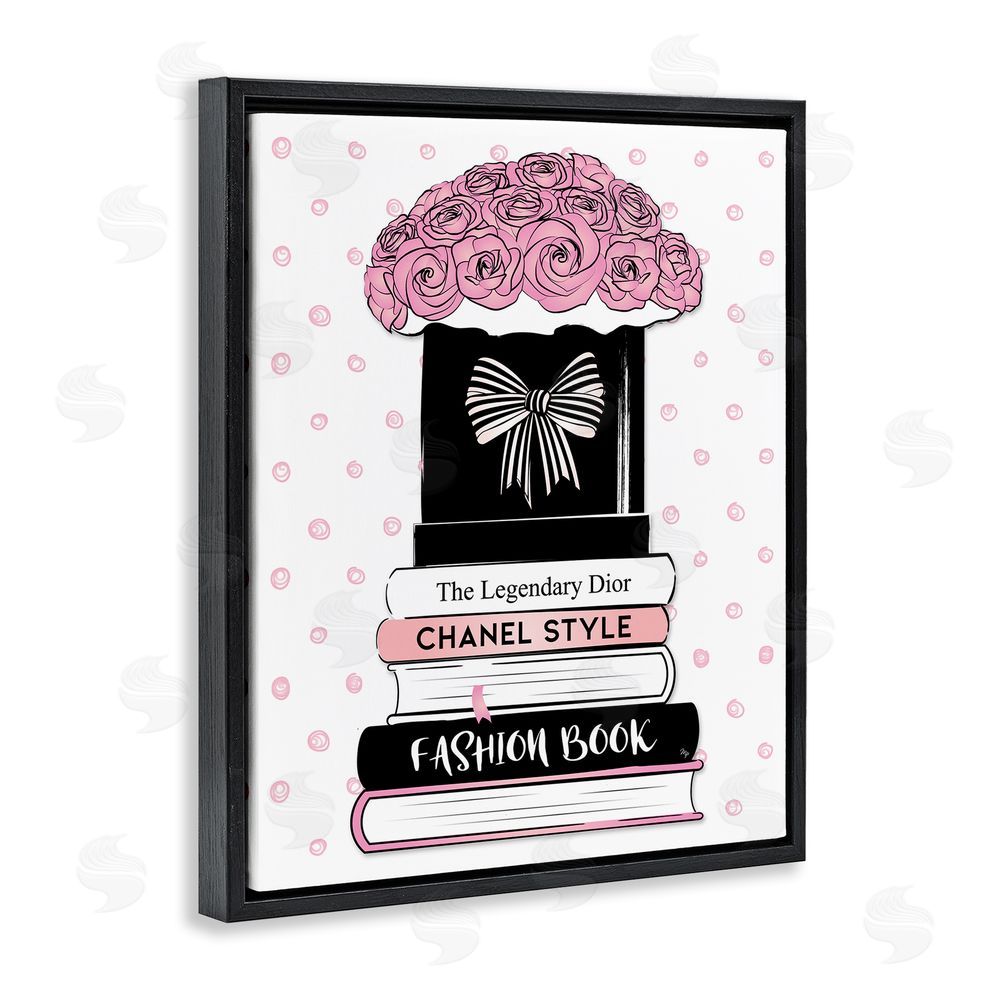 Martina Pavlova Polka Dot Fashion Bookstack Black Floating Frame Canvas Wall Art Print
