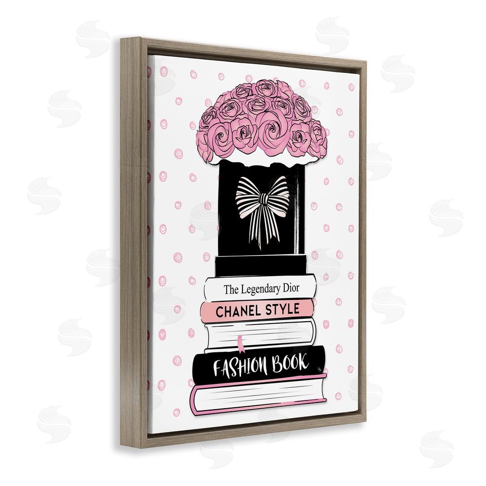 Martina Pavlova Polka Dot Fashion Bookstack Brown Floating Frame Canvas Wall Art Print