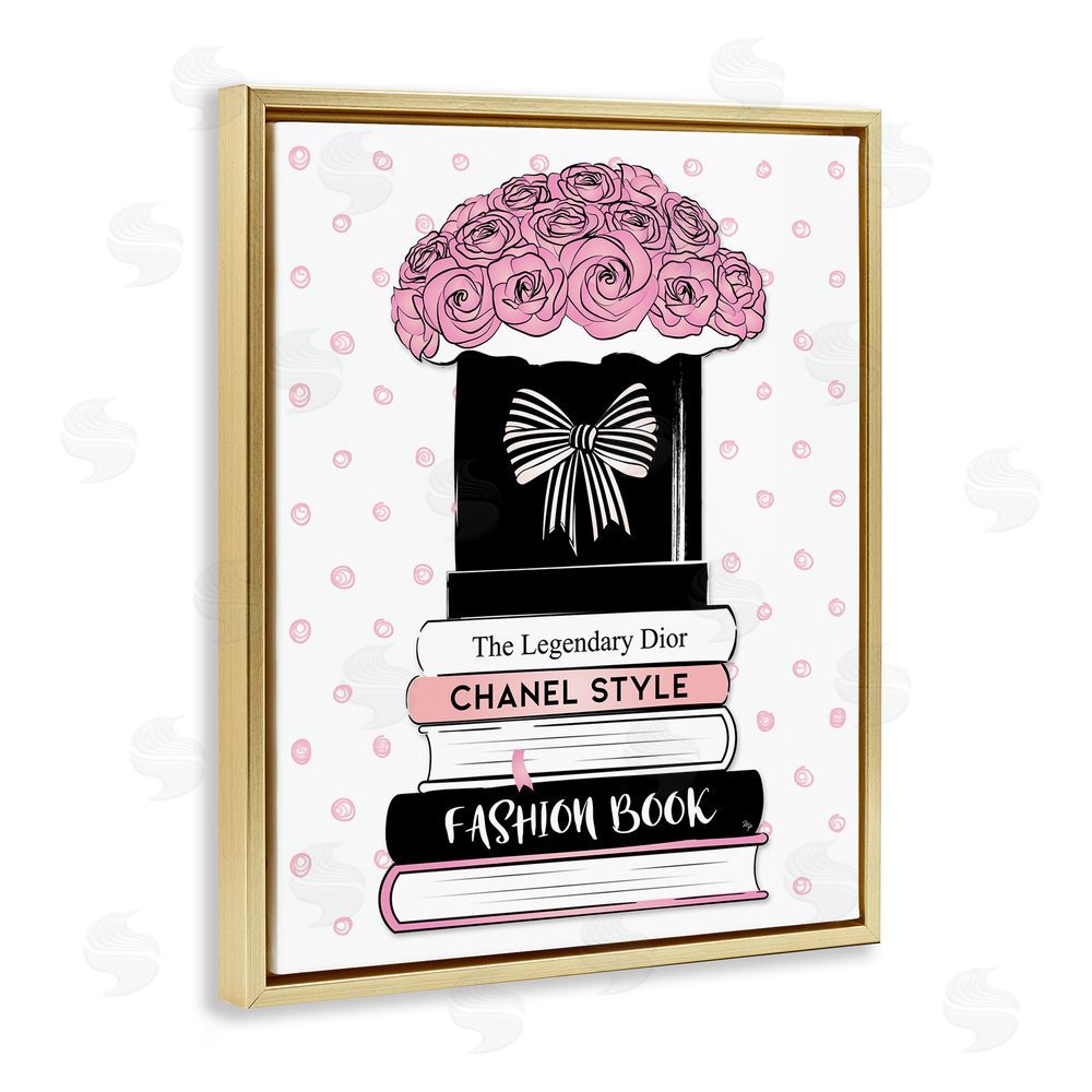 Martina Pavlova Polka Dot Fashion Bookstack Gold Floating Frame Canvas Wall Art Print