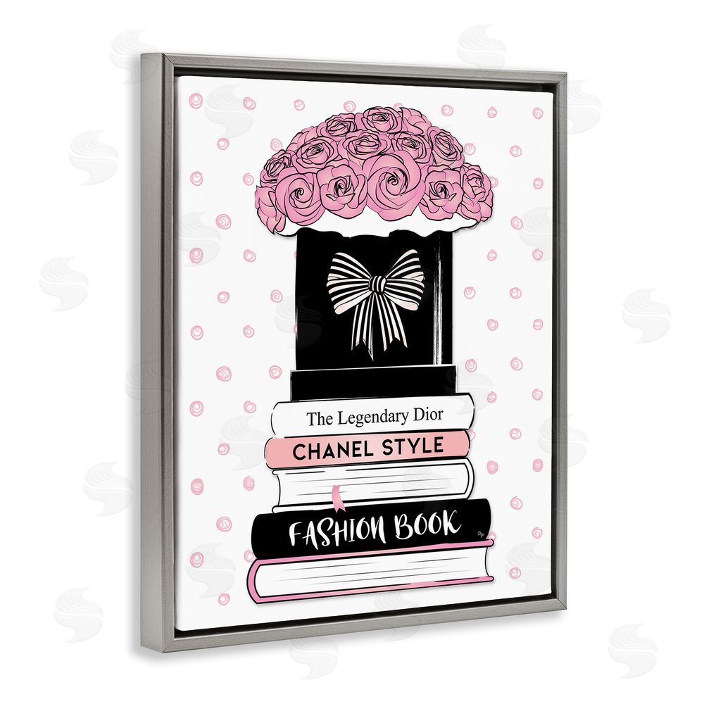 Martina Pavlova Polka Dot Fashion Bookstack Grey Floating Frame Canvas Wall Art Print