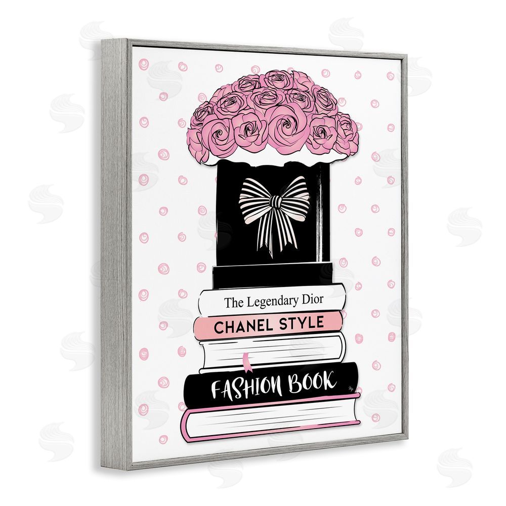 Martina Pavlova Polka Dot Fashion Bookstack Gray Framed Giclee Wall Art Print