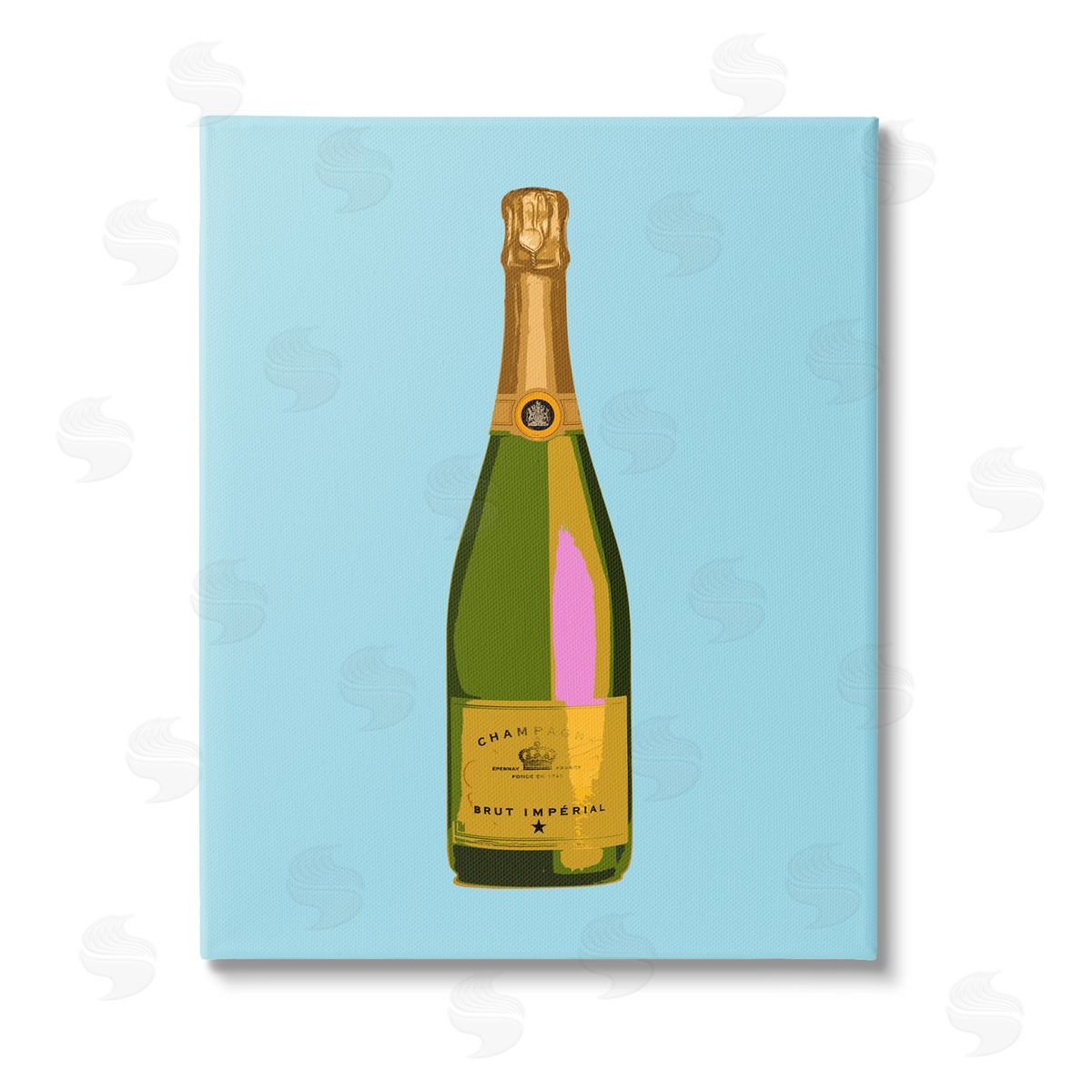 House of Lulu Champagne Bottle on Blue Stretched Canvas Wall Art Print