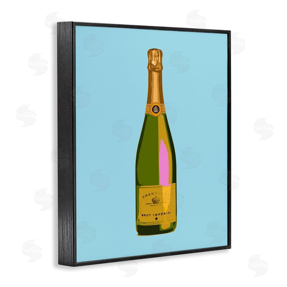 House of Lulu Champagne Bottle on Blue Black Framed Giclee Wall Art Print