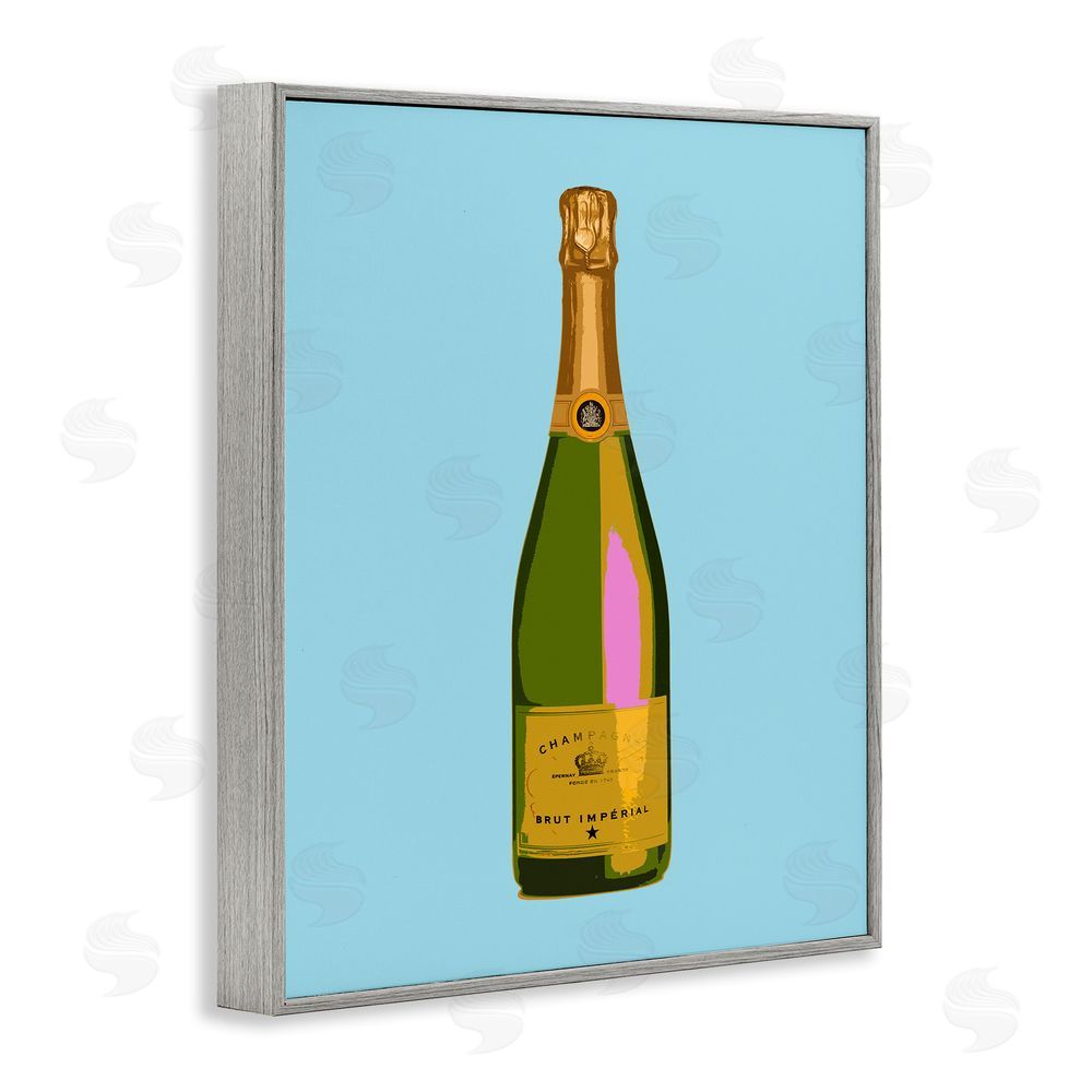House of Lulu Champagne Bottle on Blue Gray Framed Giclee Wall Art Print