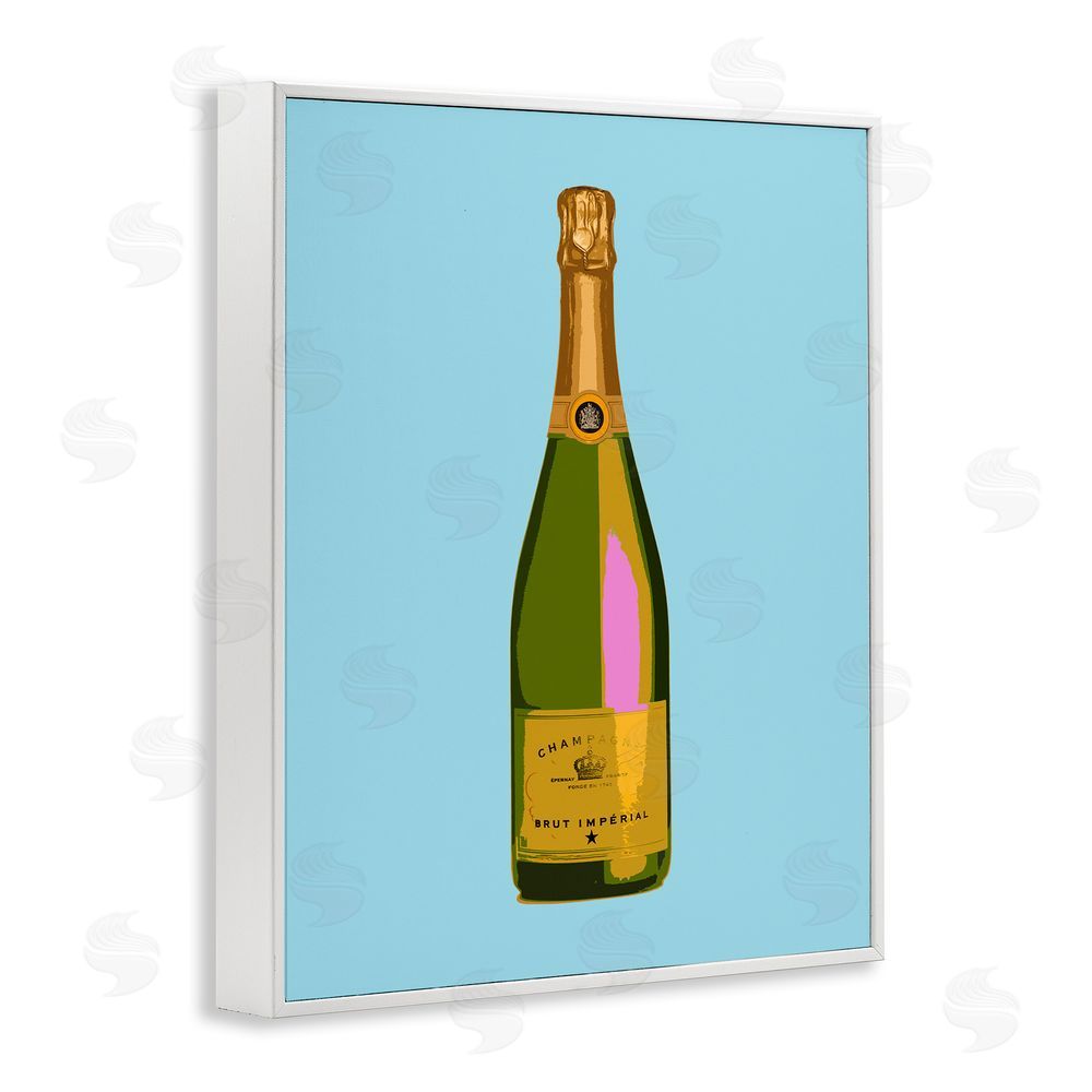 House of Lulu Champagne Bottle on Blue White Framed Giclee Wall Art Print