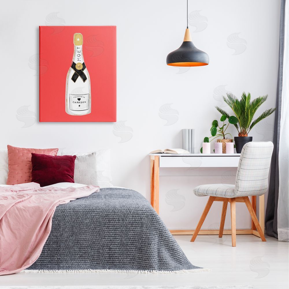 House of Lulu Champagne on Red Canvas Wall Art Print in Room