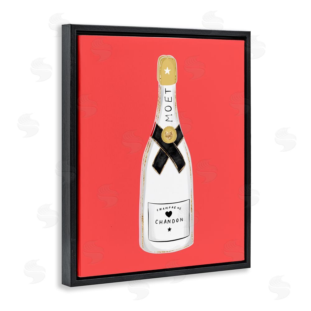 House of Lulu Champagne on Red Black Floating Frame Canvas Wall Art Print