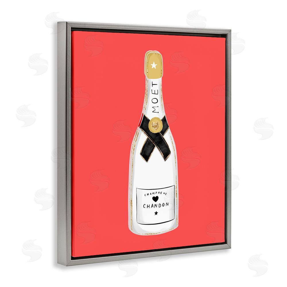 House of Lulu Champagne on Red Grey Floating Frame Canvas Wall Art Print