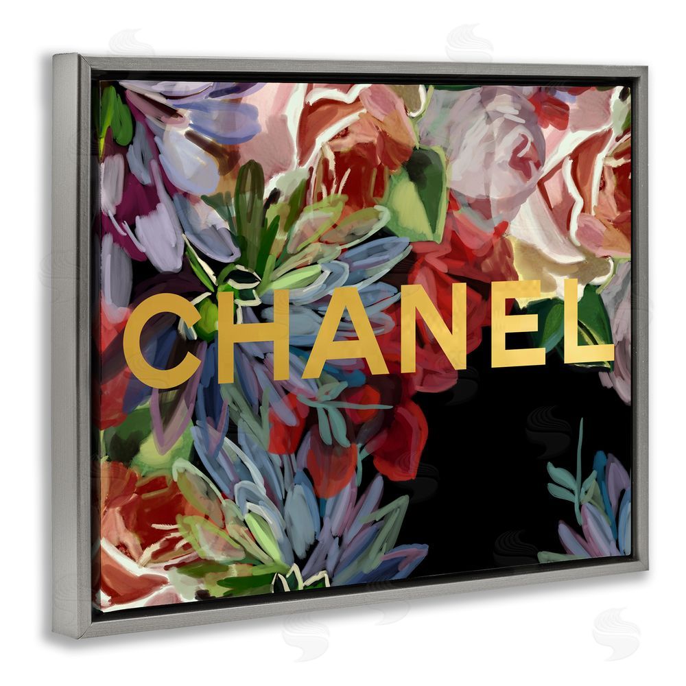 Amelia Noyes Flower Patterned Glam Brand Grey Floating Frame Canvas Wall Art Print