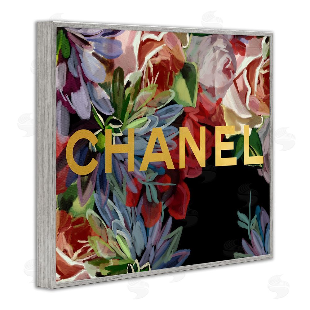 Amelia Noyes Flower Patterned Glam Brand Gray Framed Giclee Wall Art Print