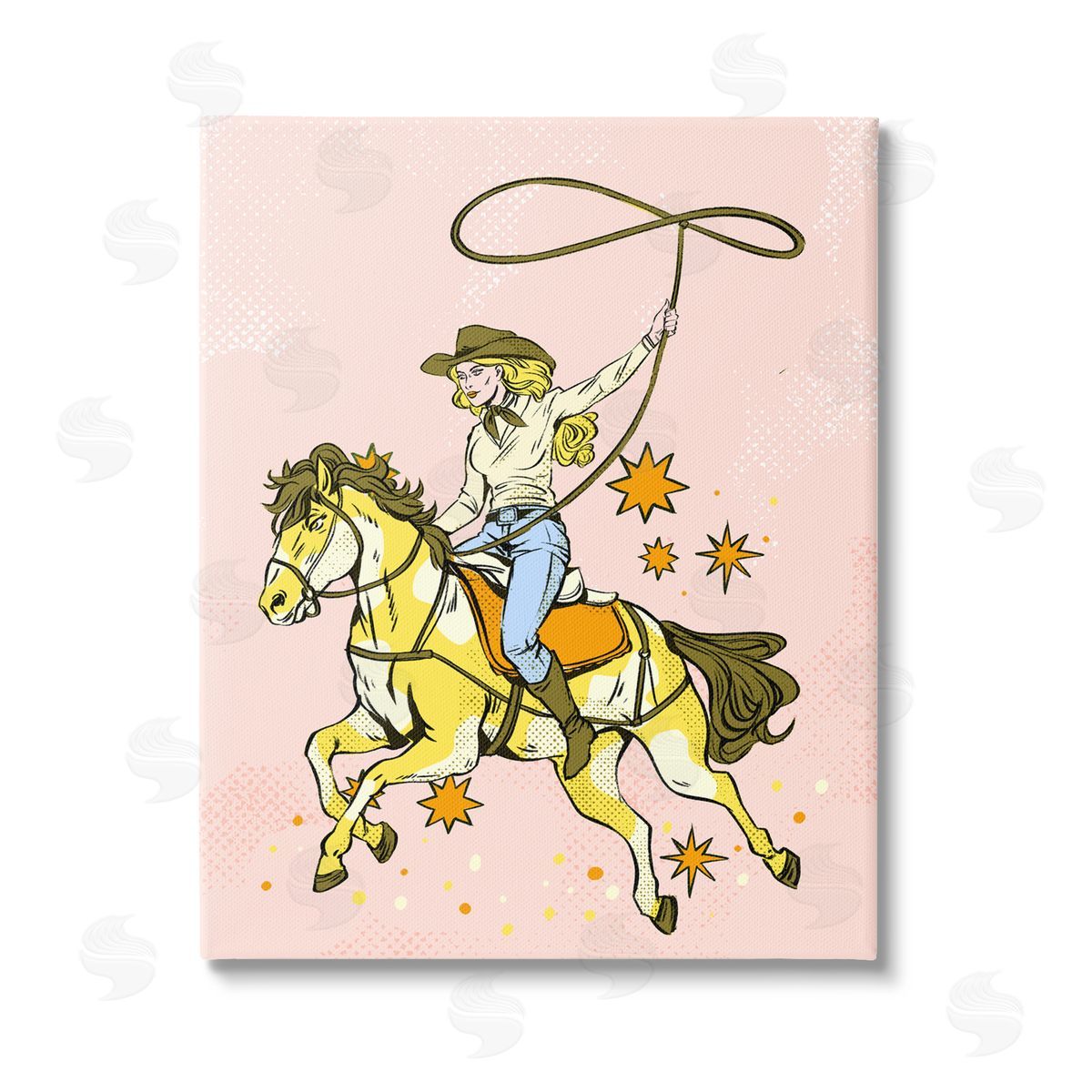 Ziwei Li Cowgirl with Lasso Stretched Canvas Wall Art Print
