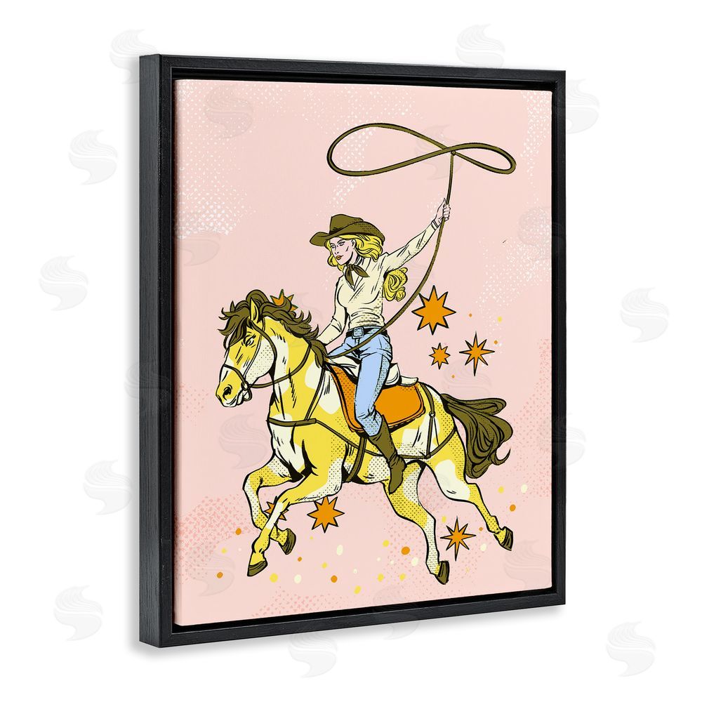 Ziwei Li Cowgirl with Lasso Black Floating Frame Canvas Wall Art Print