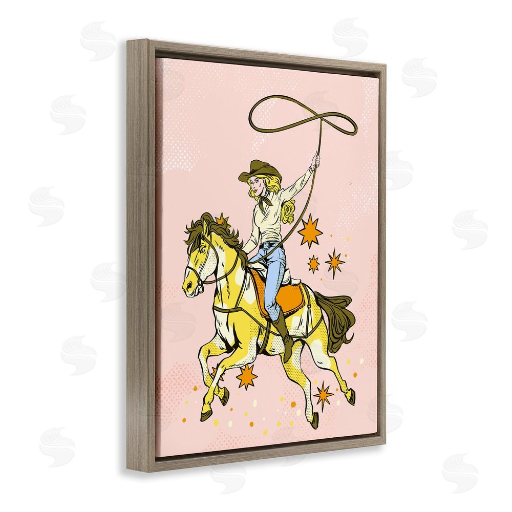 Ziwei Li Cowgirl with Lasso Brown Floating Frame Canvas Wall Art Print