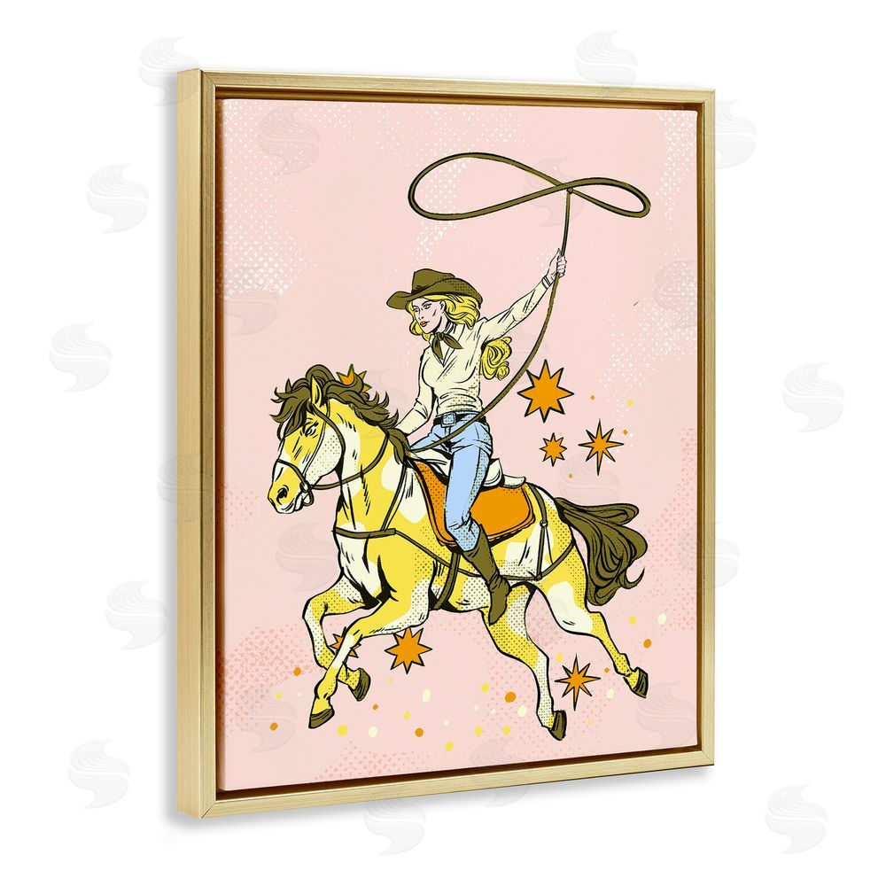 Ziwei Li Cowgirl with Lasso Gold Floating Frame Canvas Wall Art Print